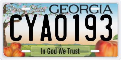 GA license plate CYA0193