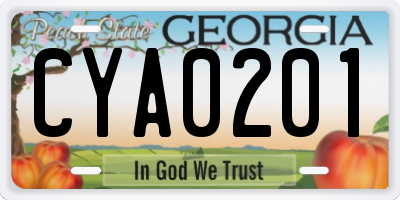 GA license plate CYA0201