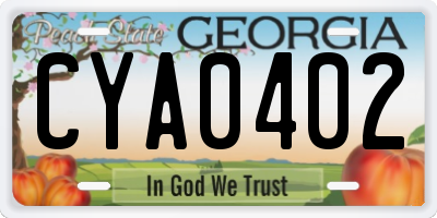 GA license plate CYA0402