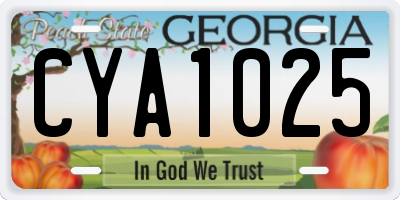 GA license plate CYA1025