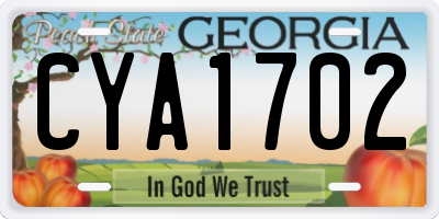 GA license plate CYA1702