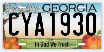 GA license plate CYA1930