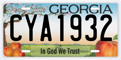 GA license plate CYA1932