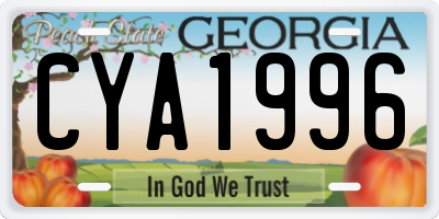 GA license plate CYA1996