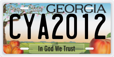 GA license plate CYA2012