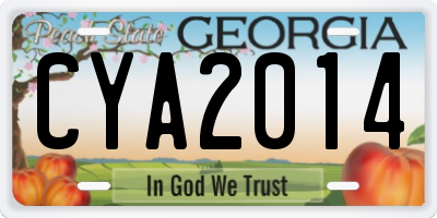 GA license plate CYA2014