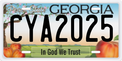 GA license plate CYA2025