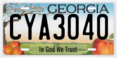 GA license plate CYA3040