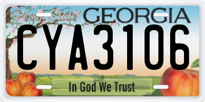 GA license plate CYA3106