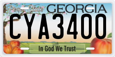 GA license plate CYA3400