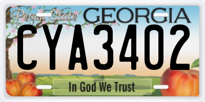 GA license plate CYA3402