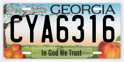 GA license plate CYA6316
