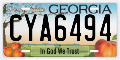 GA license plate CYA6494