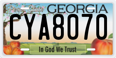 GA license plate CYA8070