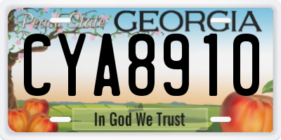 GA license plate CYA8910