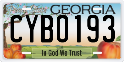 GA license plate CYB0193
