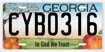 GA license plate CYB0316