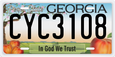 GA license plate CYC3108