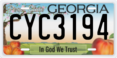 GA license plate CYC3194