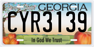 GA license plate CYR3139