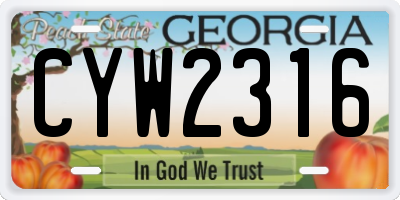 GA license plate CYW2316