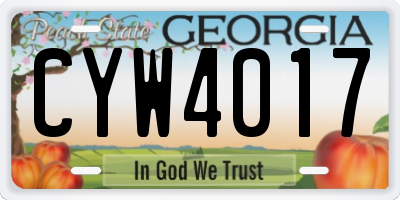 GA license plate CYW4017