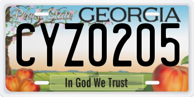 GA license plate CYZ0205
