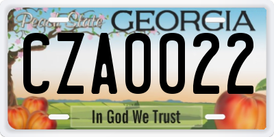GA license plate CZA0022