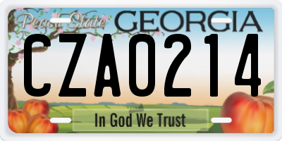 GA license plate CZA0214