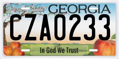 GA license plate CZA0233