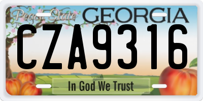 GA license plate CZA9316