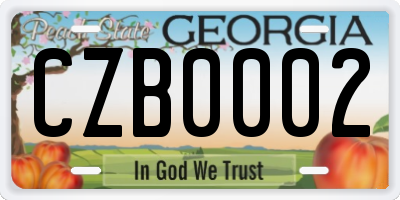 GA license plate CZB0002