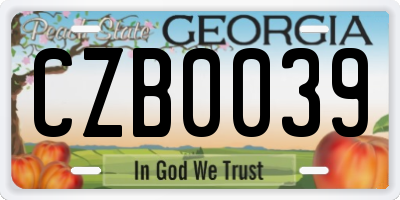 GA license plate CZB0039