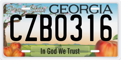 GA license plate CZB0316