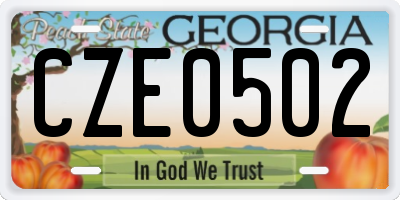 GA license plate CZE0502