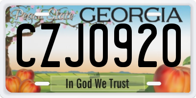 GA license plate CZJ0920