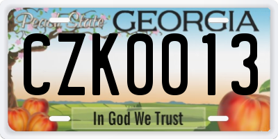 GA license plate CZK0013
