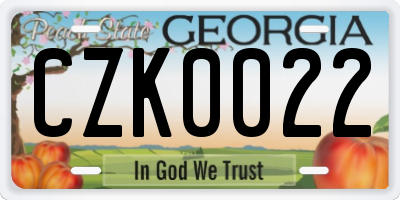 GA license plate CZK0022