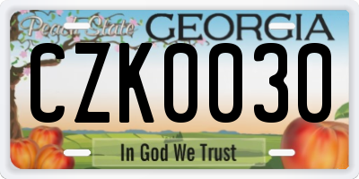 GA license plate CZK0030