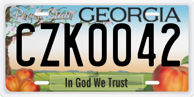 GA license plate CZK0042