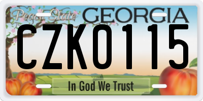 GA license plate CZK0115