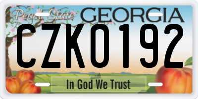 GA license plate CZK0192