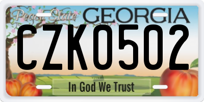 GA license plate CZK0502