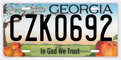 GA license plate CZK0692