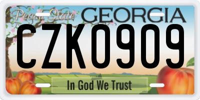 GA license plate CZK0909