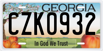 GA license plate CZK0932