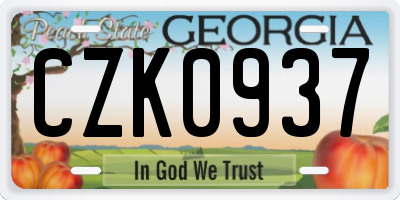 GA license plate CZK0937