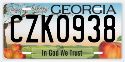 GA license plate CZK0938