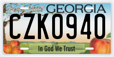 GA license plate CZK0940