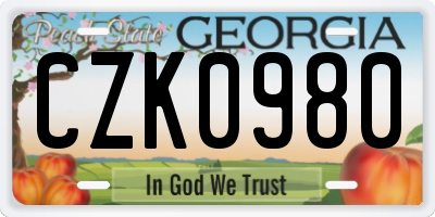 GA license plate CZK0980